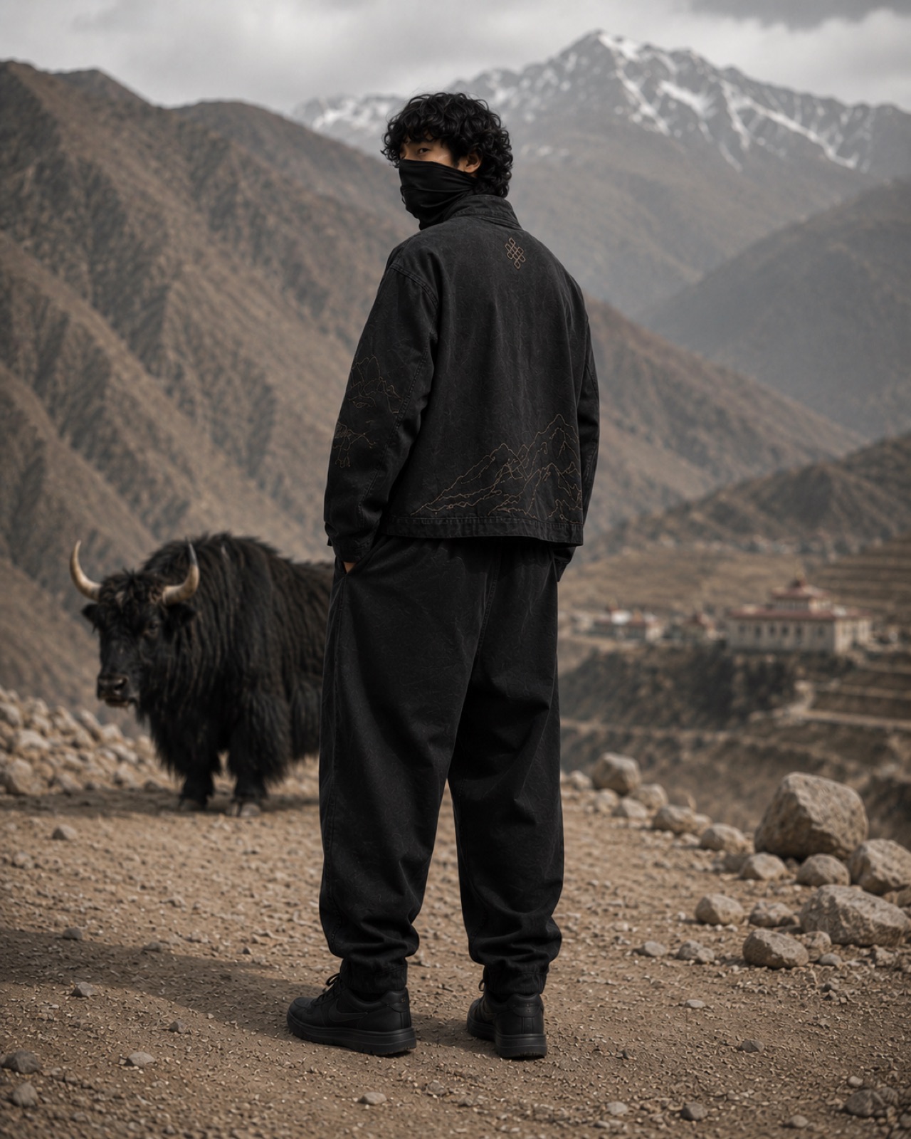 Achala from the back, overlooking a monastery in the valley